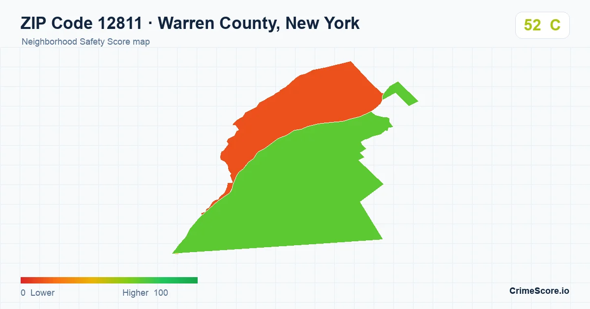 ZIP Code 12811 in Warren County, New York neighborhood Safety Score map
