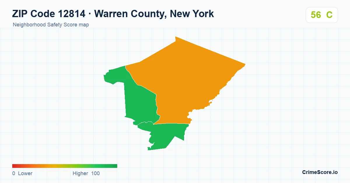 ZIP Code 12814 in Warren County, New York neighborhood Safety Score map