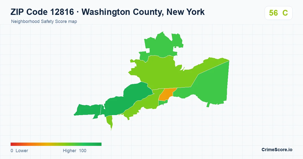 ZIP Code 12816 in Washington County, New York neighborhood Safety Score map