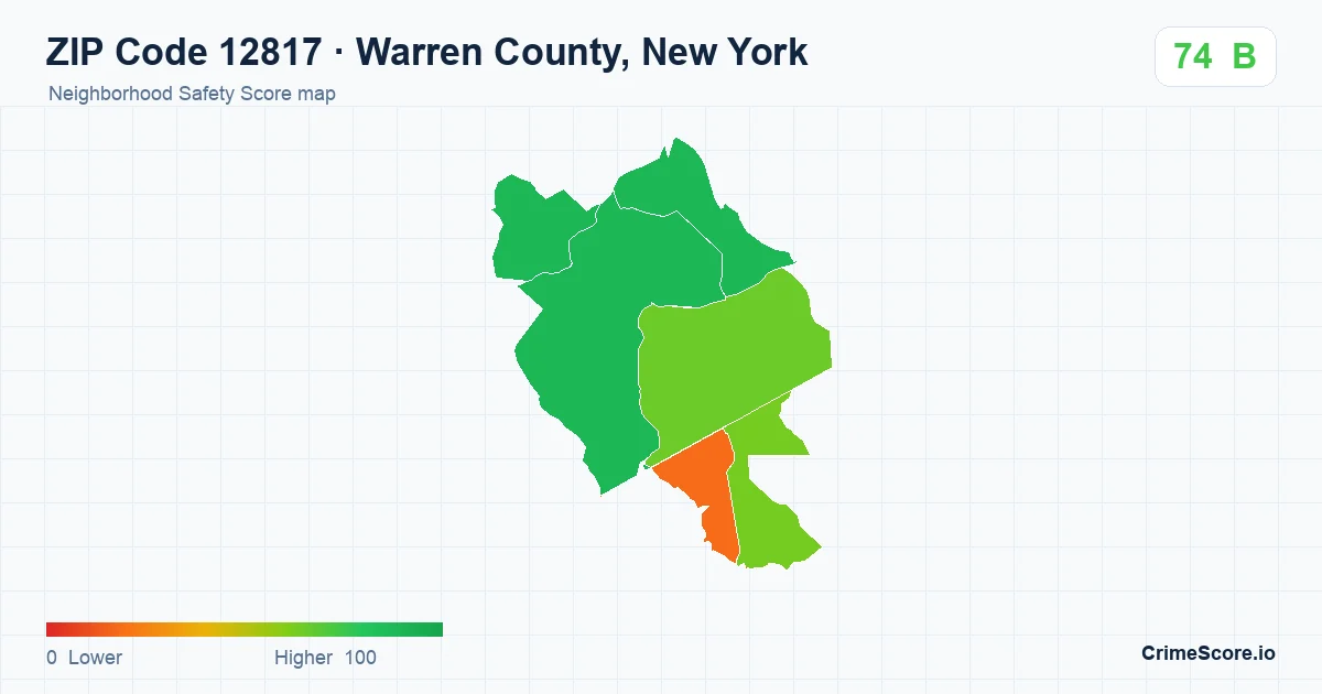 ZIP Code 12817 in Warren County, New York neighborhood Safety Score map