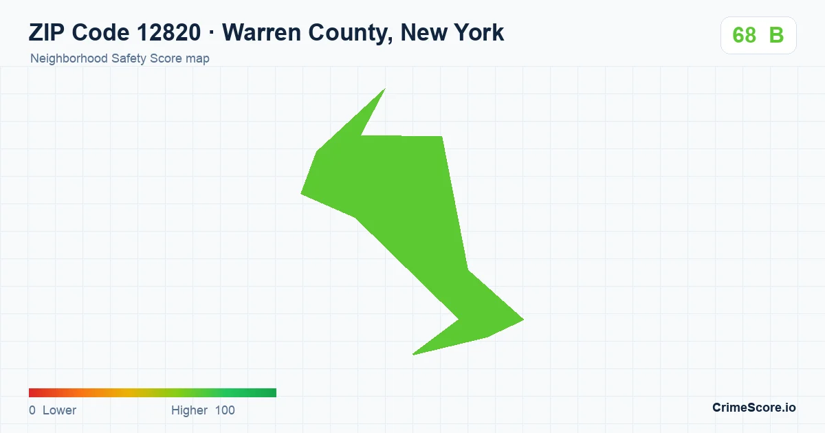 ZIP Code 12820 in Warren County, New York neighborhood Safety Score map