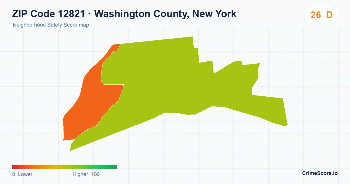 ZIP Code 12821 in Washington County, New York neighborhood Safety Score map