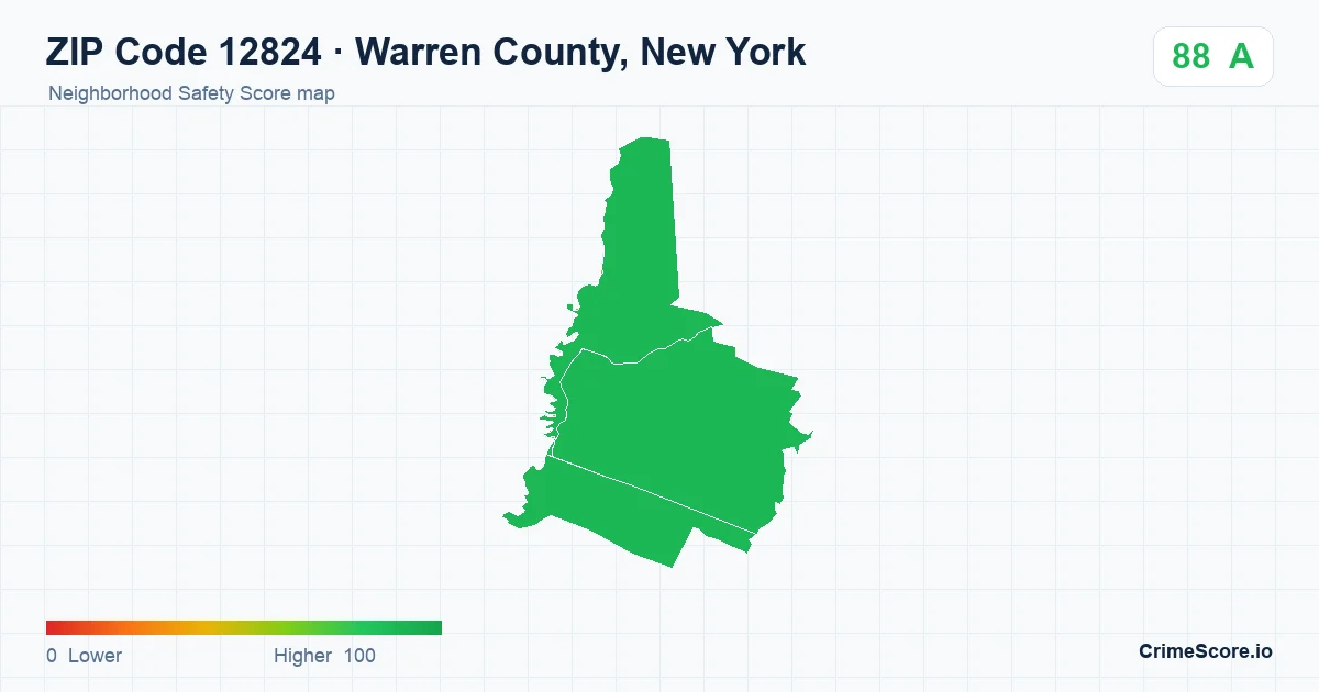 ZIP Code 12824 in Warren County, New York neighborhood Safety Score map