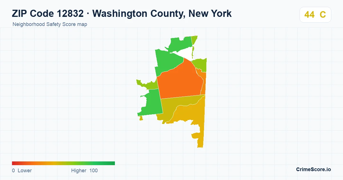 ZIP Code 12832 in Washington County, New York neighborhood Safety Score map