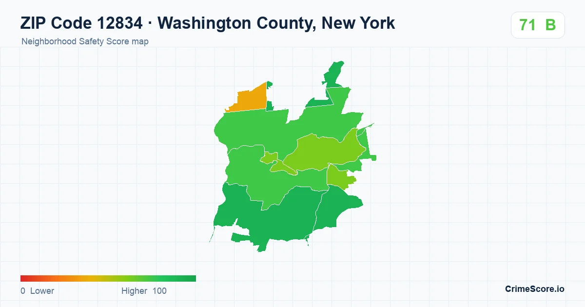 ZIP Code 12834 in Washington County, New York neighborhood Safety Score map