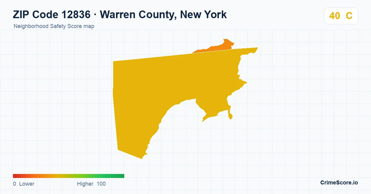 ZIP Code 12836 in Warren County, New York neighborhood Safety Score map