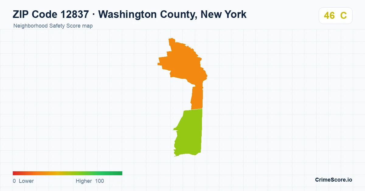 ZIP Code 12837 in Washington County, New York neighborhood Safety Score map