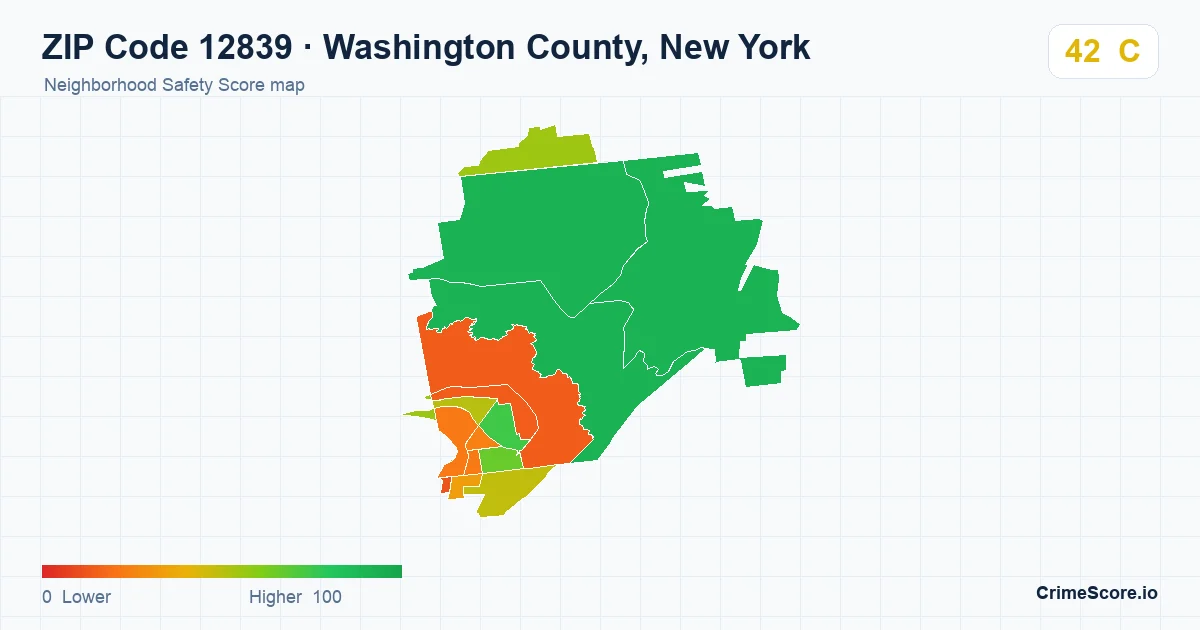 ZIP Code 12839 in Washington County, New York neighborhood Safety Score map