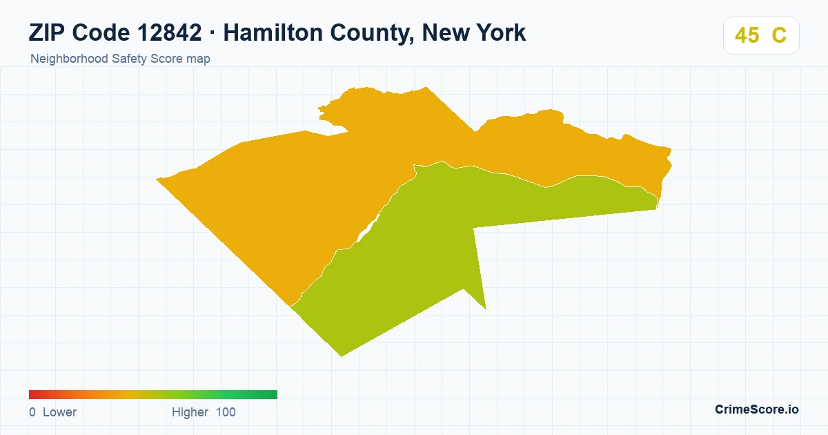 ZIP Code 12842 in Hamilton County, New York neighborhood Safety Score map