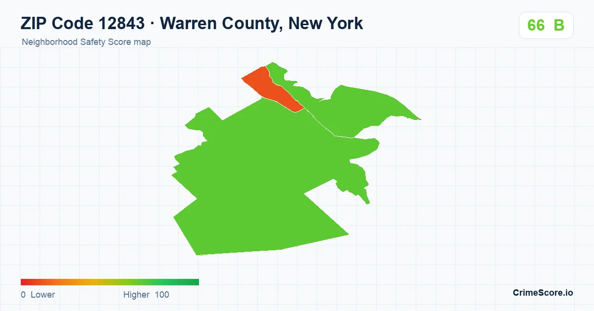 ZIP Code 12843 in Warren County, New York neighborhood Safety Score map