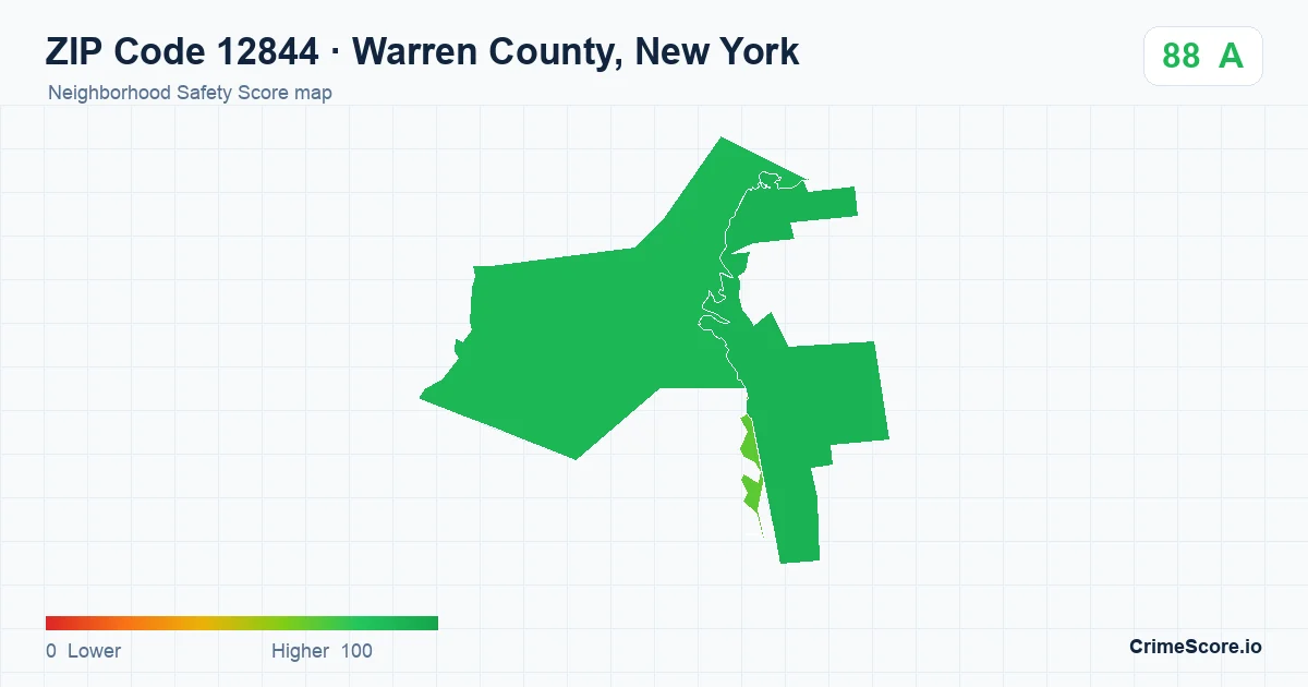 ZIP Code 12844 in Warren County, New York neighborhood Safety Score map