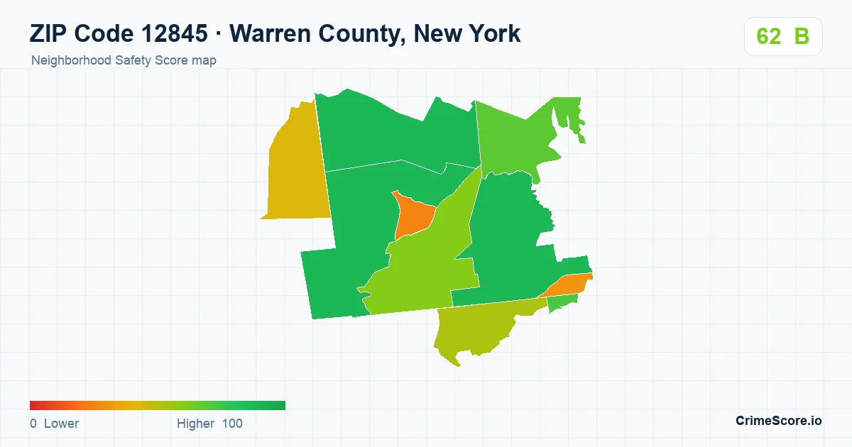 ZIP Code 12845 in Warren County, New York neighborhood Safety Score map