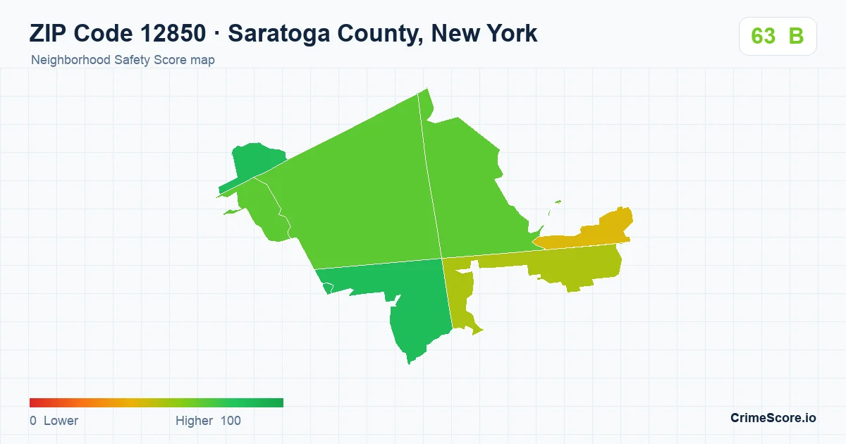 ZIP Code 12850 in Saratoga County, New York neighborhood Safety Score map