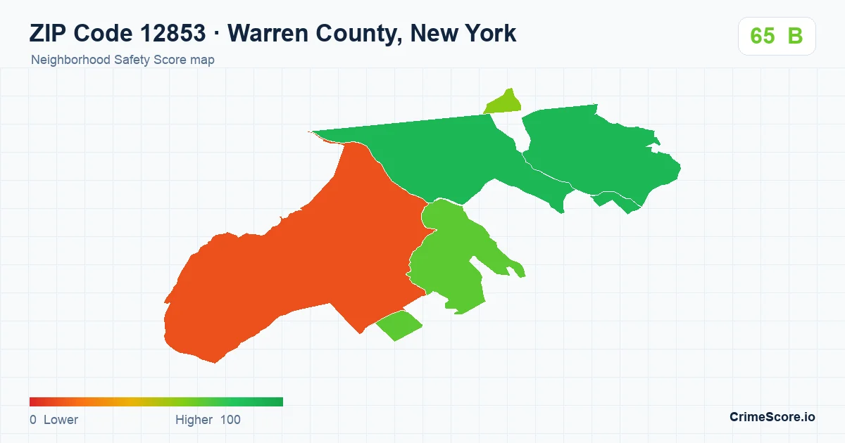 ZIP Code 12853 in Warren County, New York neighborhood Safety Score map