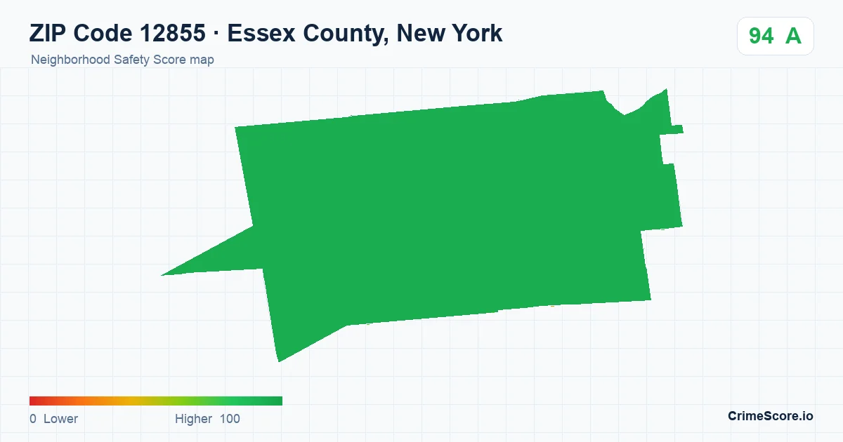 ZIP Code 12855 in Essex County, New York neighborhood Safety Score map