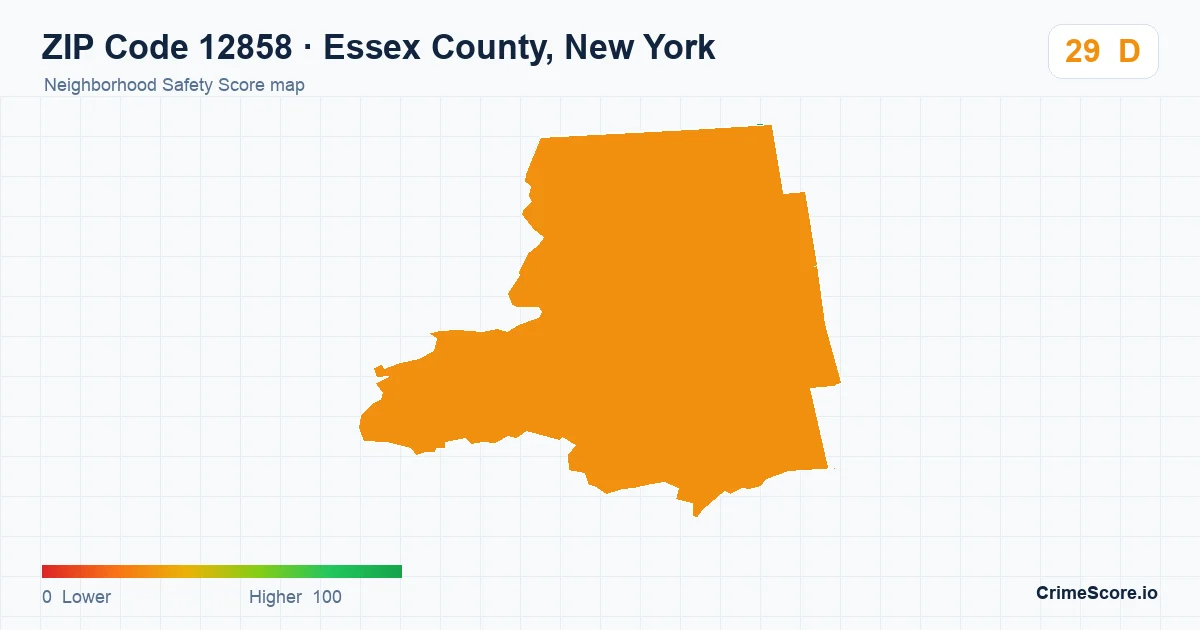 ZIP Code 12858 in Essex County, New York neighborhood Safety Score map
