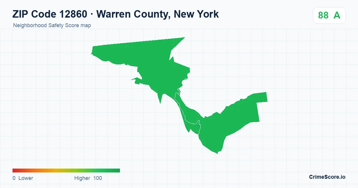 ZIP Code 12860 in Warren County, New York neighborhood Safety Score map