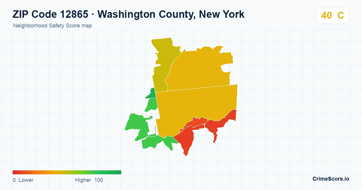ZIP Code 12865 in Washington County, New York neighborhood Safety Score map