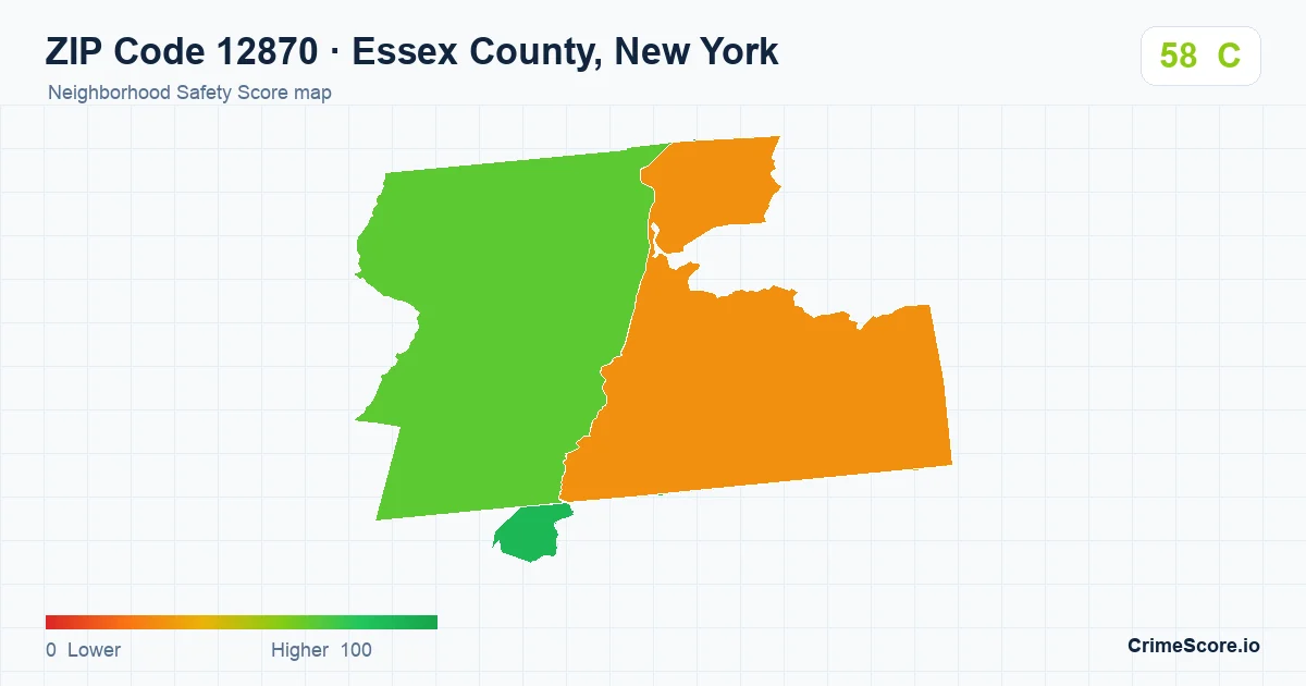ZIP Code 12870 in Essex County, New York neighborhood Safety Score map