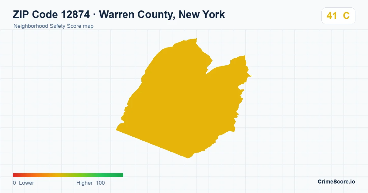 ZIP Code 12874 in Warren County, New York neighborhood Safety Score map