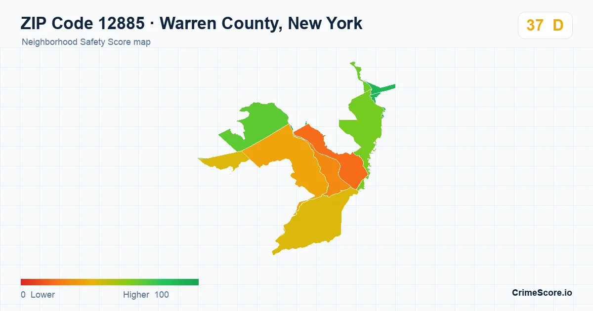ZIP Code 12885 in Warren County, New York neighborhood Safety Score map