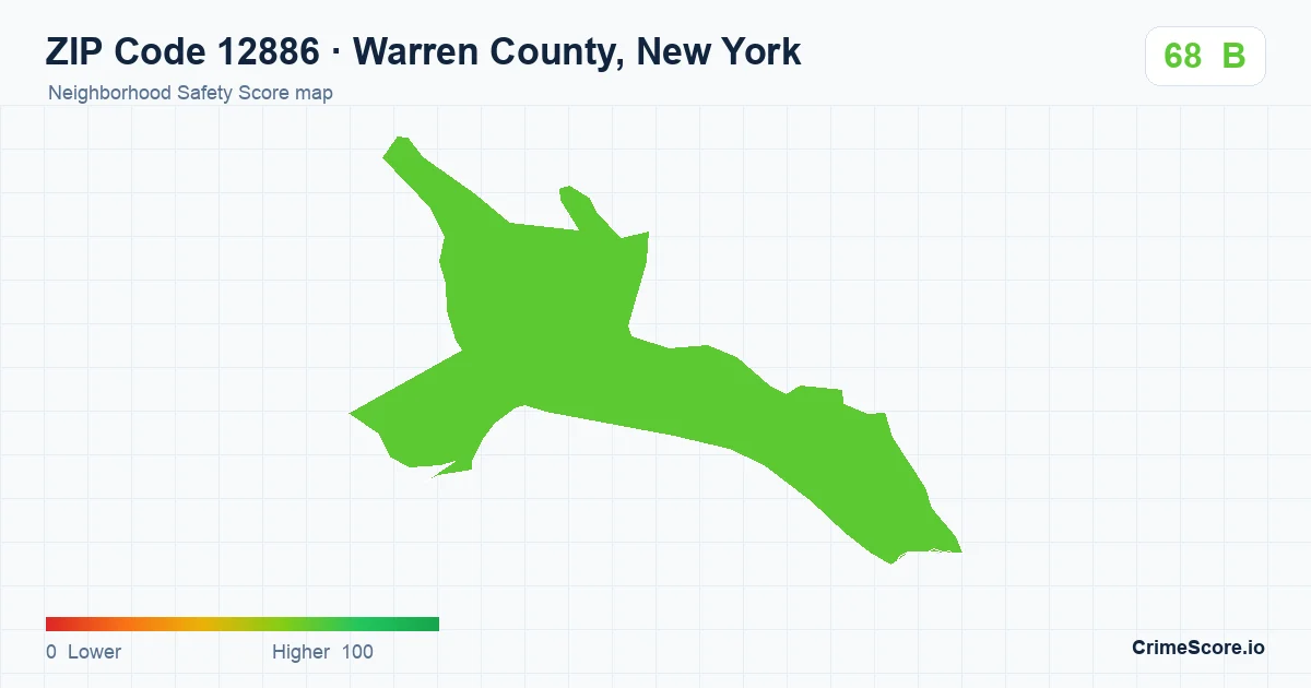 ZIP Code 12886 in Warren County, New York neighborhood Safety Score map