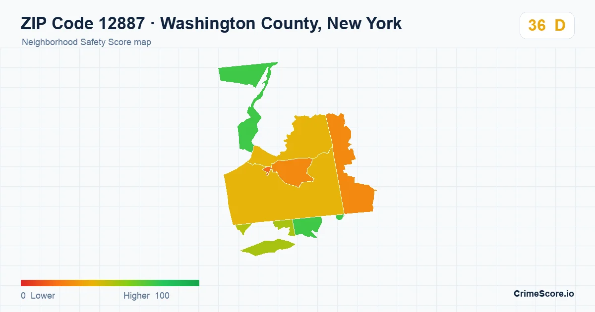 ZIP Code 12887 in Washington County, New York neighborhood Safety Score map