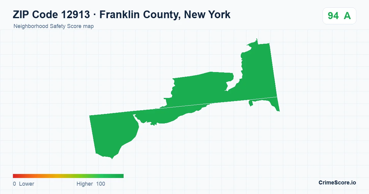 ZIP Code 12913 in Franklin County, New York neighborhood Safety Score map