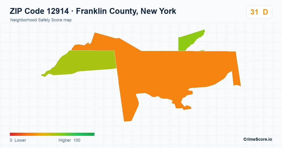 ZIP Code 12914 in Franklin County, New York neighborhood Safety Score map