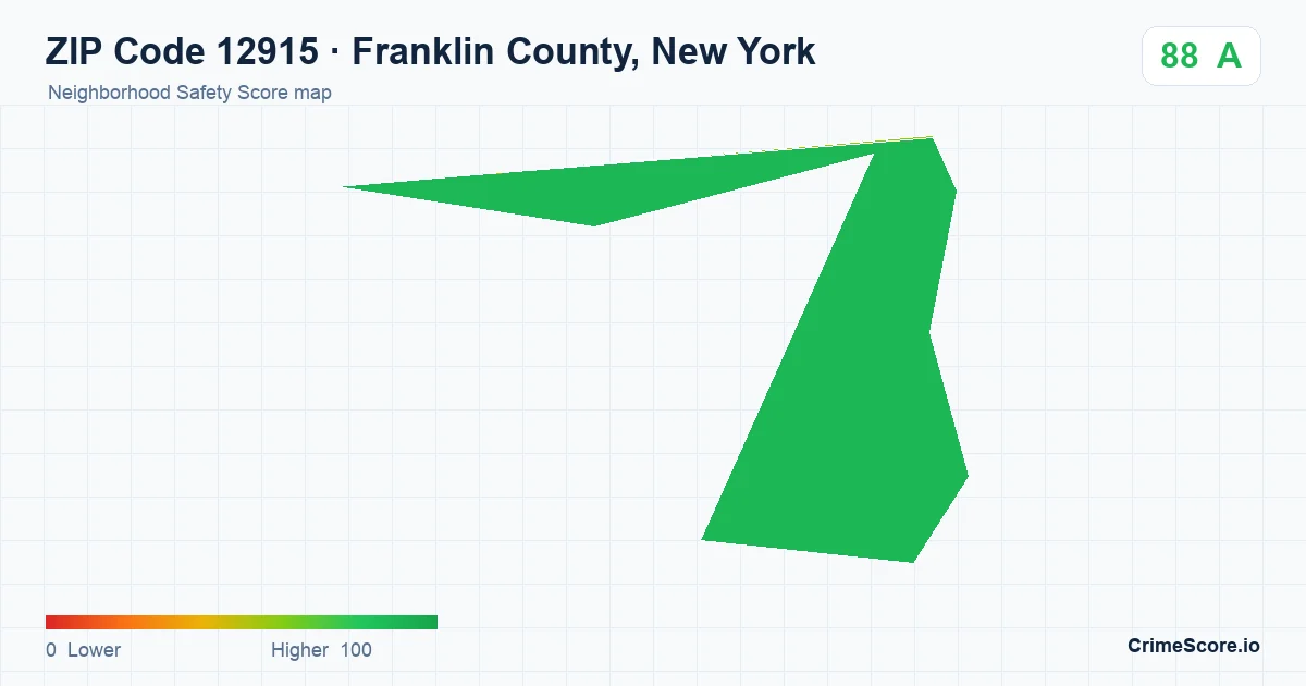 ZIP Code 12915 in Franklin County, New York neighborhood Safety Score map