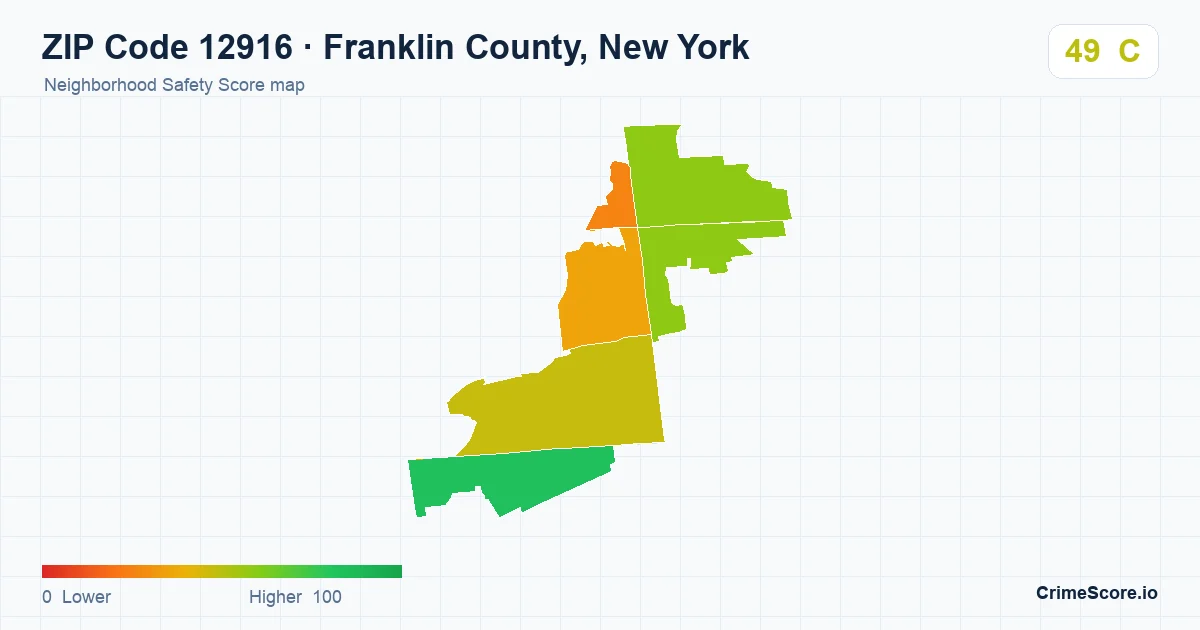 ZIP Code 12916 in Franklin County, New York neighborhood Safety Score map