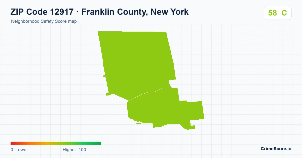 ZIP Code 12917 in Franklin County, New York neighborhood Safety Score map
