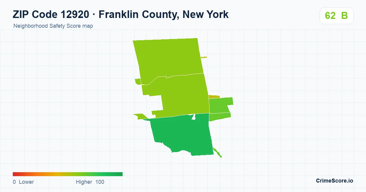 ZIP Code 12920 in Franklin County, New York neighborhood Safety Score map