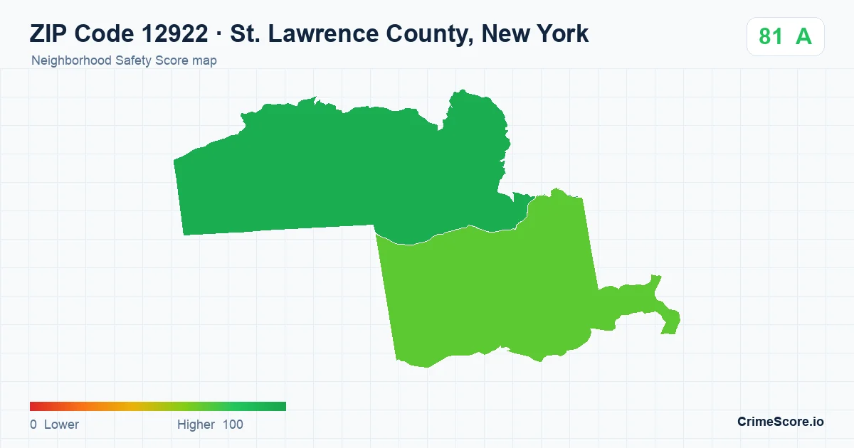 ZIP Code 12922 in St. Lawrence County, New York neighborhood Safety Score map