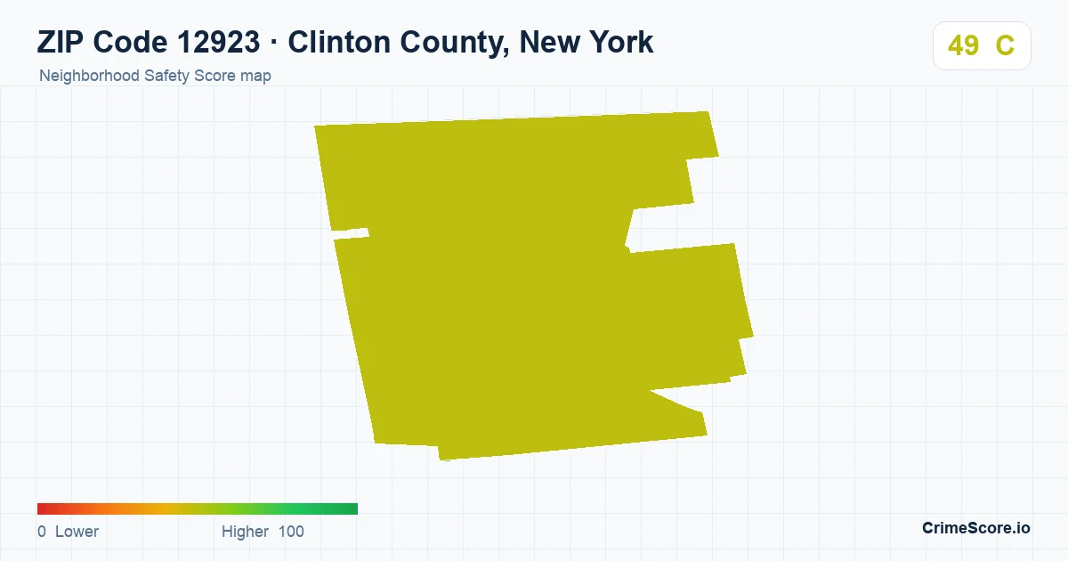 ZIP Code 12923 in Clinton County, New York neighborhood Safety Score map