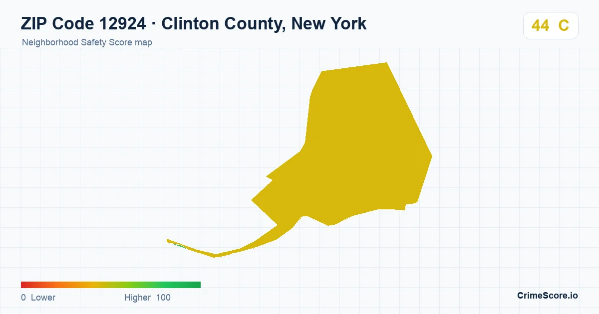 ZIP Code 12924 in Clinton County, New York neighborhood Safety Score map