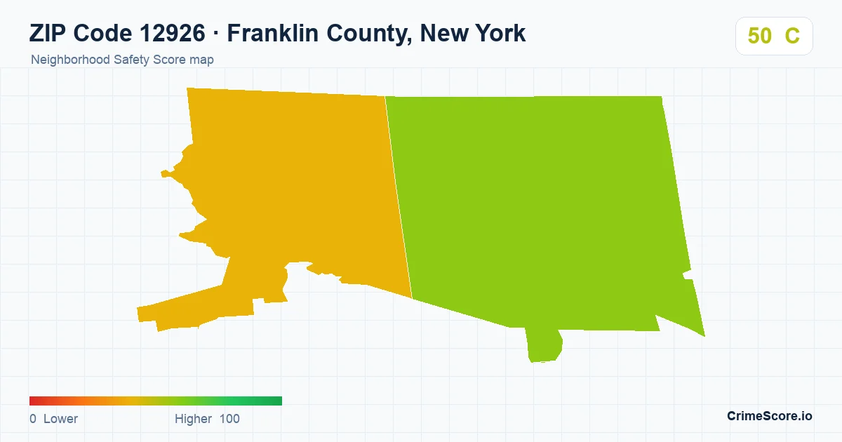ZIP Code 12926 in Franklin County, New York neighborhood Safety Score map