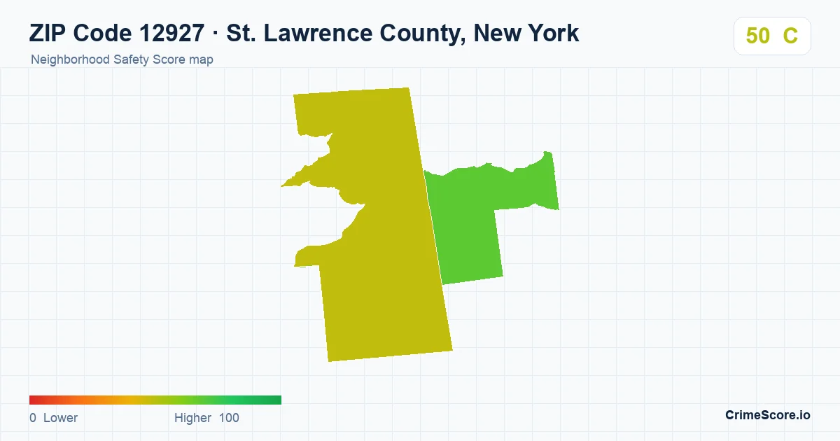 ZIP Code 12927 in St. Lawrence County, New York neighborhood Safety Score map