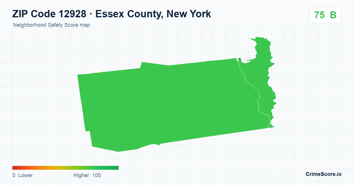 ZIP Code 12928 in Essex County, New York neighborhood Safety Score map