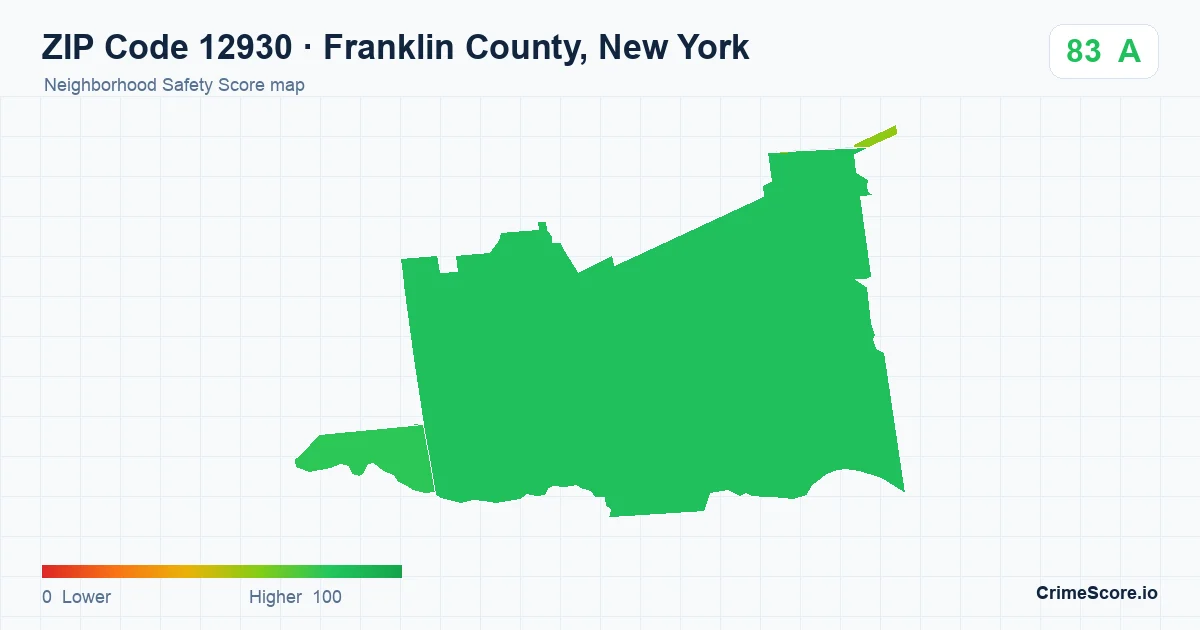 ZIP Code 12930 in Franklin County, New York neighborhood Safety Score map