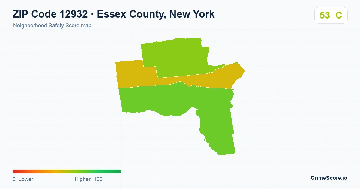 ZIP Code 12932 in Essex County, New York neighborhood Safety Score map