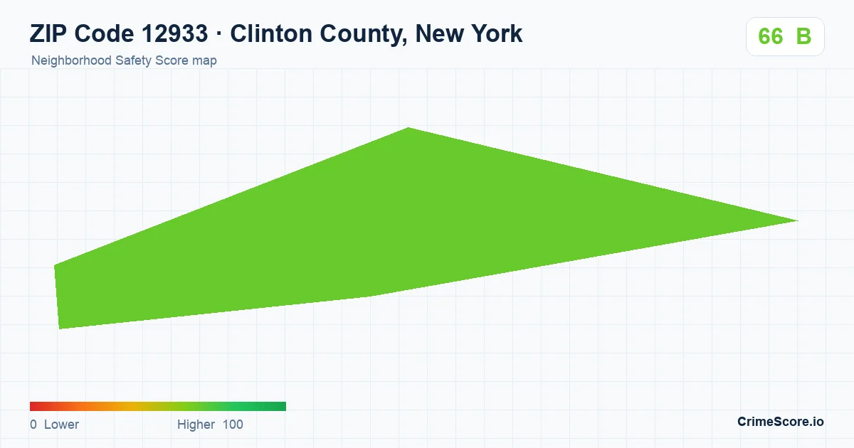 ZIP Code 12933 in Clinton County, New York neighborhood Safety Score map