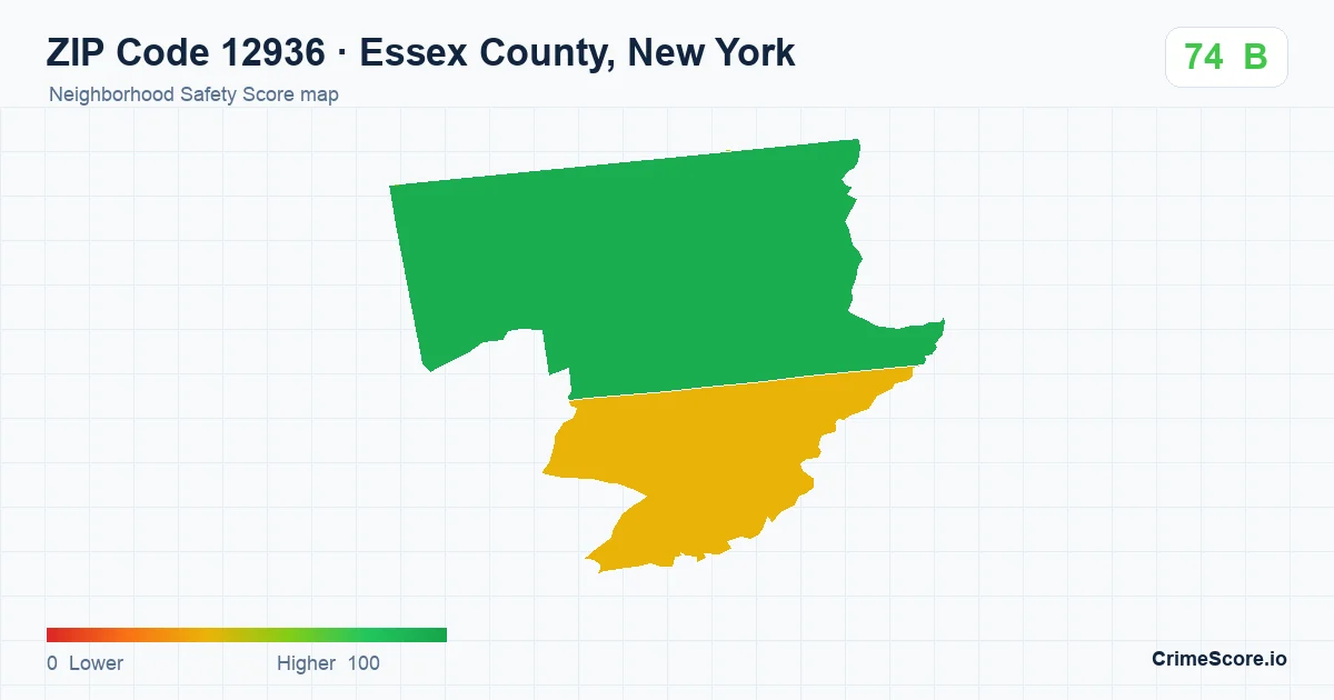 ZIP Code 12936 in Essex County, New York neighborhood Safety Score map