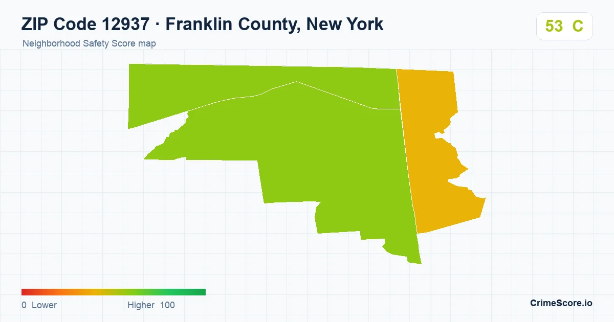 ZIP Code 12937 in Franklin County, New York neighborhood Safety Score map