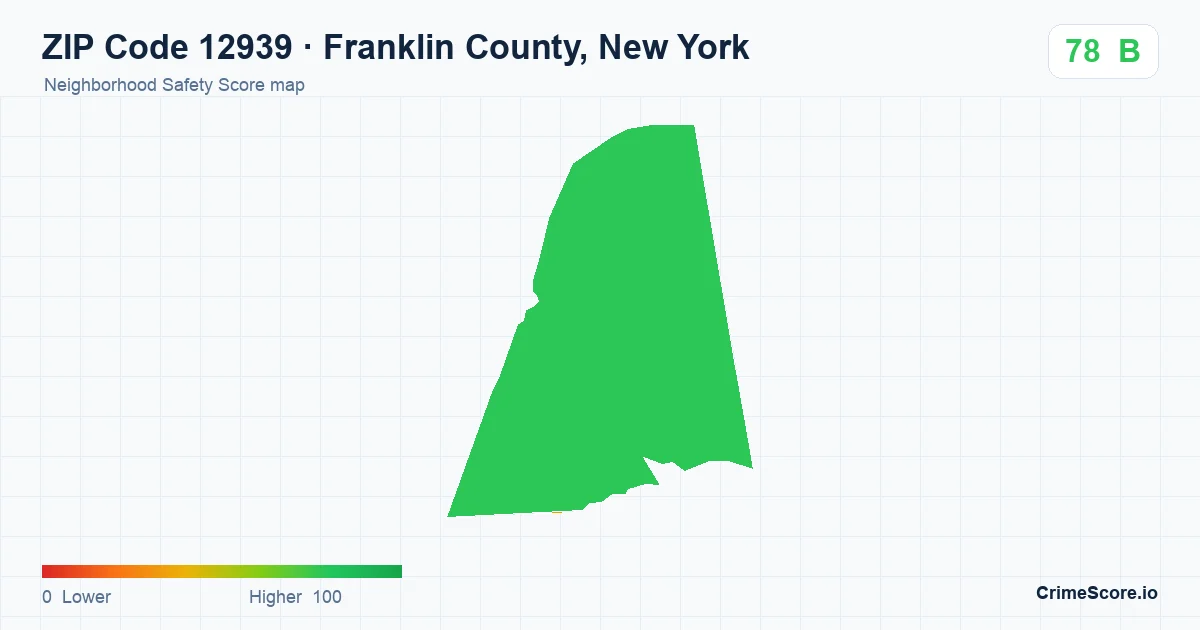 ZIP Code 12939 in Franklin County, New York neighborhood Safety Score map