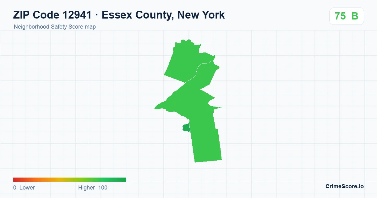 ZIP Code 12941 in Essex County, New York neighborhood Safety Score map