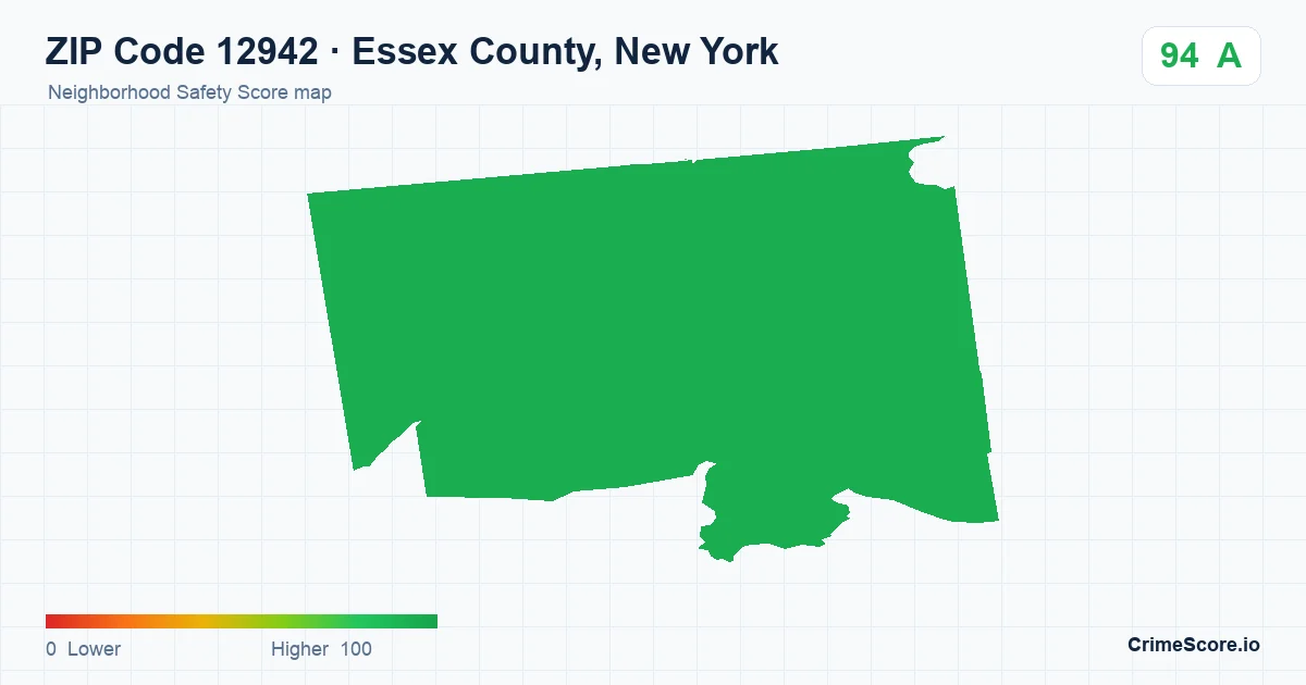 ZIP Code 12942 in Essex County, New York neighborhood Safety Score map