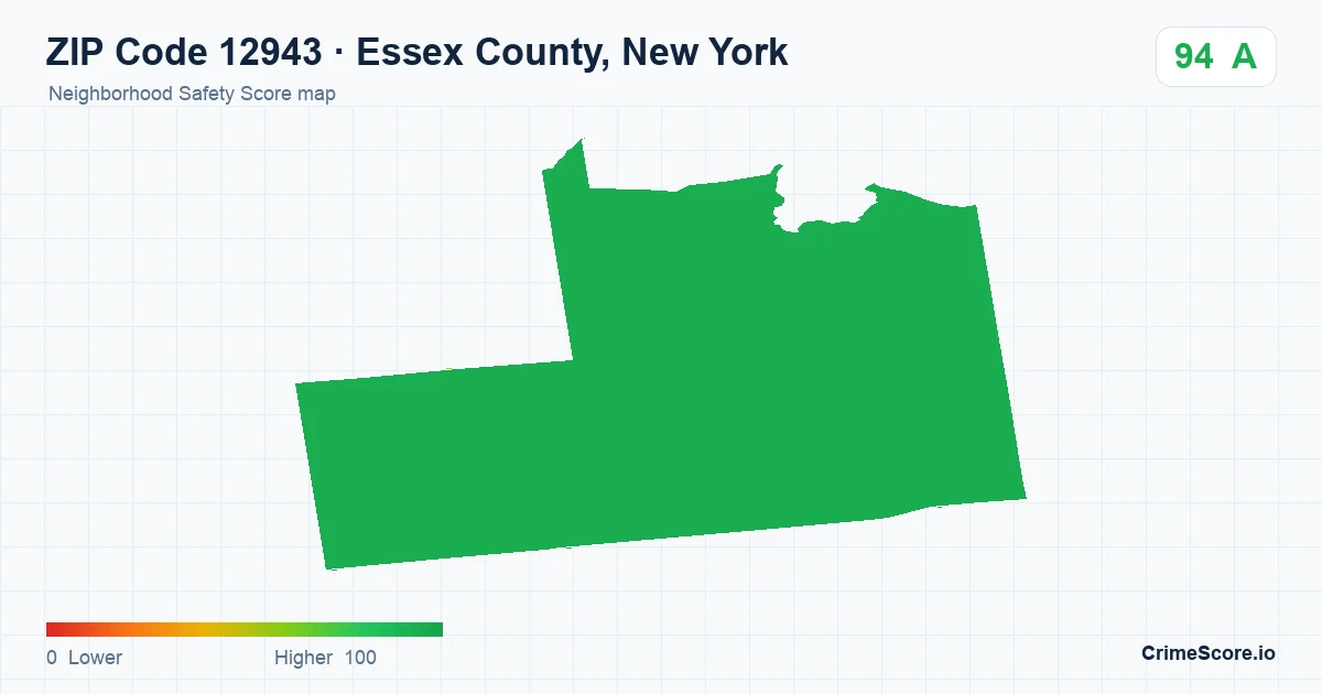 ZIP Code 12943 in Essex County, New York neighborhood Safety Score map