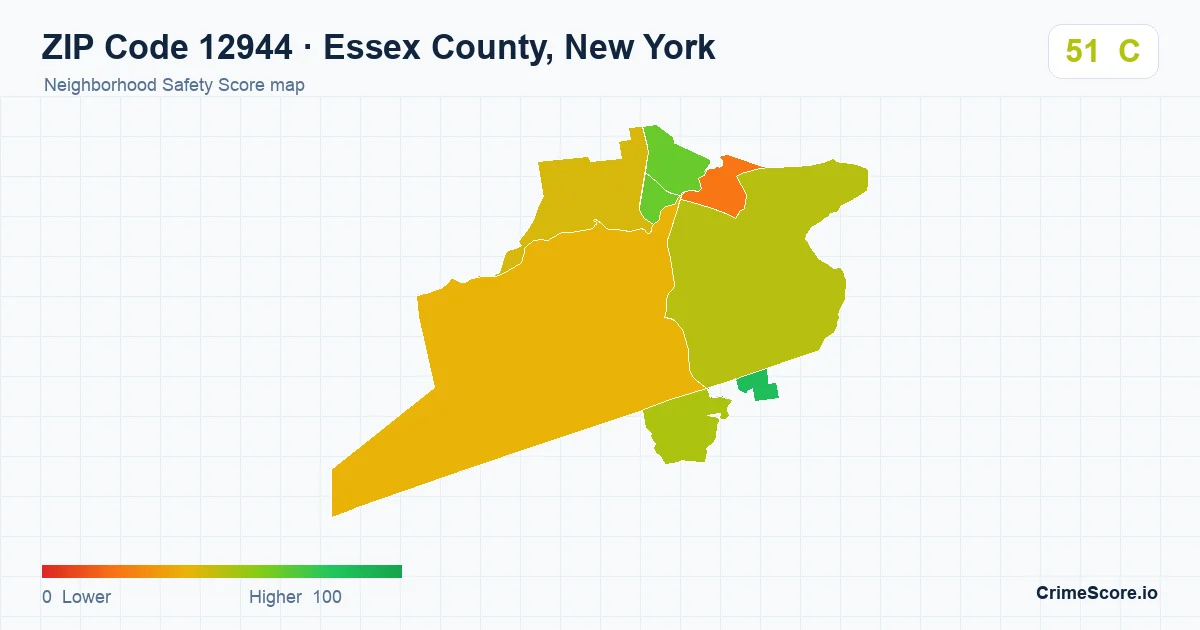 ZIP Code 12944 in Essex County, New York neighborhood Safety Score map