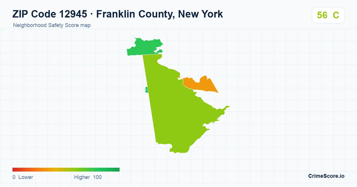 ZIP Code 12945 in Franklin County, New York neighborhood Safety Score map